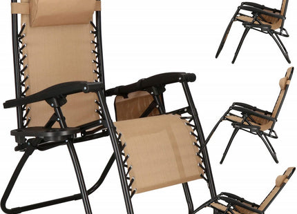 Tuinstoel | Ligstoel | Opvouwbaar | Verstelbaar | Ergonomische Hoofdsteun | Beige/Zwart