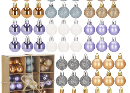 Kerstballen | 54 Stuks | 3 cm | Koper/Paars/Wit/Blauw/Lichtblauw/Grafiet