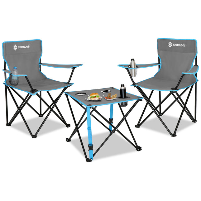 Camping Set | Kampeer Set | Campingtafel |  Campingstoel | Kampeerstoel | Op Vouwbaar | Inclusief Draagtas | Vissen | Blauw/Grijs