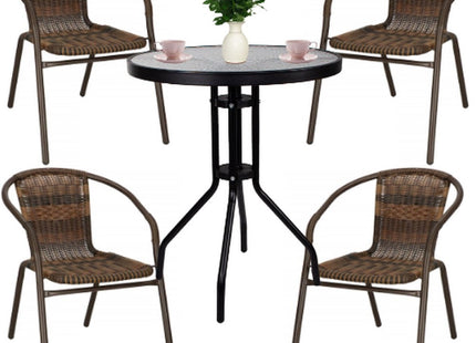 Tuinset | Balkonset | Bistroset | 3-delig | Tafel + 4 Stoelen | Zwart/Bruintinten