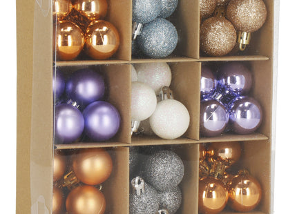 Kerstballen | 54 Stuks | 3 cm | Koper/Paars/Wit/Blauw/Lichtblauw/Grafiet