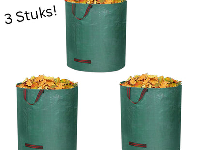 Tuinafvalzak - 272 liter - Duurzaam - Herbruikbaar - Scheurvast - Kunststof - Ø 67 cm x 70 cm hoog - Groen - 3 Stuks