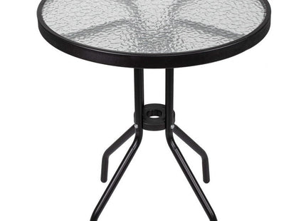 Tuintafel | 60 x 70 cm | Buitentafel | Bijzettafel Buiten | Metaal | Gehard Glas | Rond | Zwart