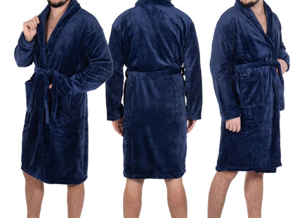 Badjas - Fleece - Marineblauw - Capuchon - Riem - Maat L/XL