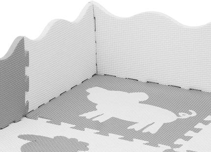 Speelmat | Speelmat Foam | Puzzelmat | Figuren | Dieren | 16 Puzzelstukken | 150 x 150 cm | Wit/Grijs