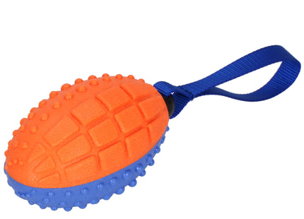 Hondenspeeltje - Bijtring - Piepend - Rugbybal - Blauw/Oranje