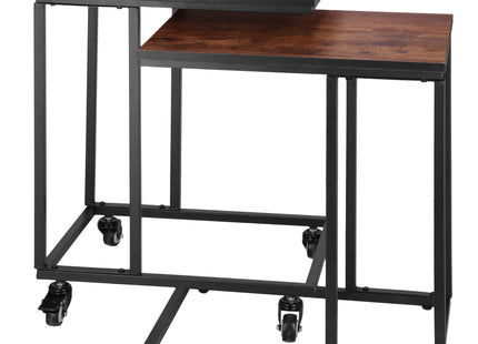 Bijzettafel Op wielen | Rechthoek | Bijzettafel | 2 Stuks | Zwart/Bruin
