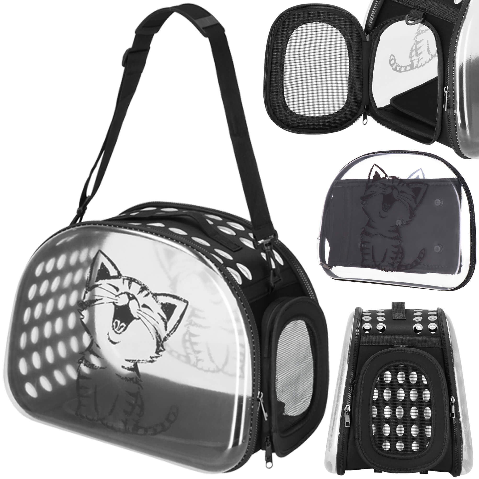 Reismand - Huisdier Transporttas - Draagbaar - Reistas - Zwart/Transparant - 42 x 26 x 32 cm