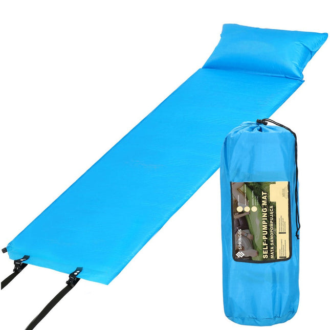Slaapmat - Zelfopblazend - 186 cm - Inclusief Hoes & Hoofdkussen - Lichtblauw