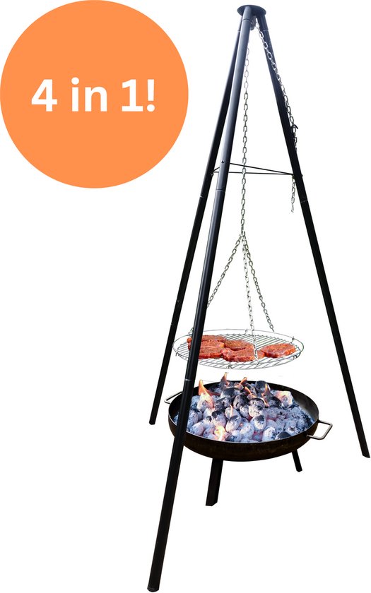 Muntel® BBQ Tripod - Driepoot - Pot - Rooster - Rookplankjes - Vuurschaal - 65 x 180 cm