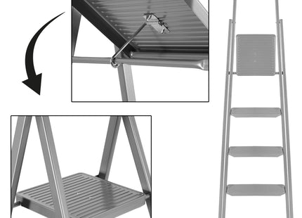 Huishoudtrap - Ladder - Keukentrapje - 5 - Etages - Antislip - Opvouwbaar - Grijs - 150 KG - Grijs