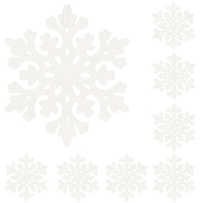 Kersthanger | Sneeuwvlok | Wit | Glitter | Kunststof | 8 cm | 8 Stuks