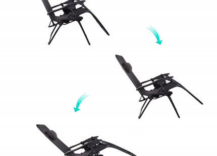 Tuinstoel | Ligstoel | Opvouwbaar | Verstelbaar | Ergonomische Hoofdsteun | Zwart