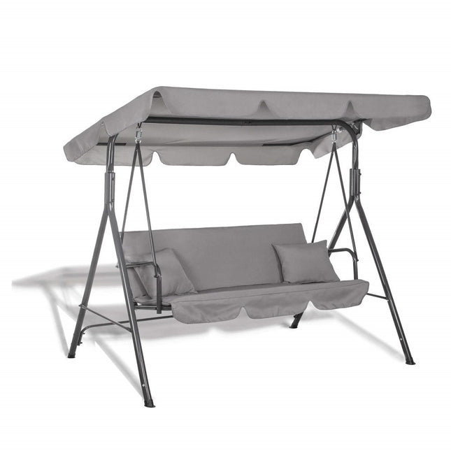 Schommelbank | Luna-Schommel | 3-zits | Waterafstotend | Inclusief 2 Kussens | Verstelbare Luifel | 170 x 110 x 150 cm | Grijs
