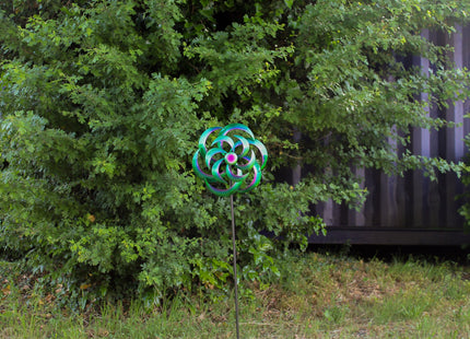 Windspinner - Windmolen - Windijzers - Tuinsteker - Tuinbeeld - Grondpin - Metaal - Paars - Blauw - Groen