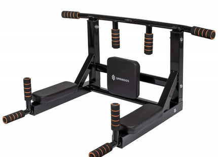 Pull Up Bar | Pull Up Station | Dip Station | Krachtstation | Multifunctioneel | Wandmontage | Inclusief Montageset | Zwart/Oranje