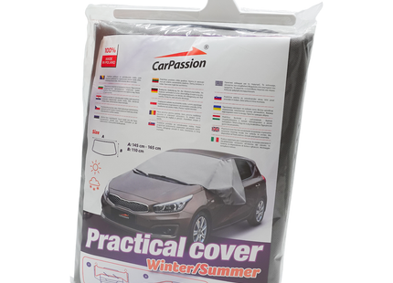 CarPassion Autohoes - Half Cover - Anti-Vries Deken - Beschermhoes - Waterdicht &amp; Vorstbestendig - Universeel - Grijs