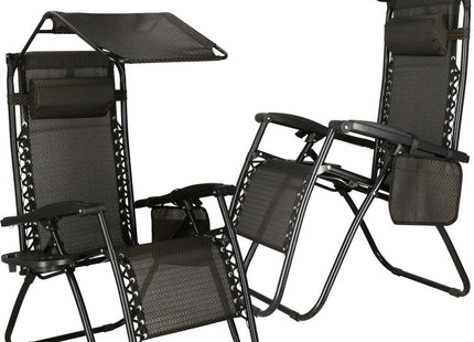 Tuinstoelen | Ligstoel | Opvouwbaar | Verstelbaar | Inclusief Hoofdsteun En Luifel | 2 Stuks | Bruin/Zwart