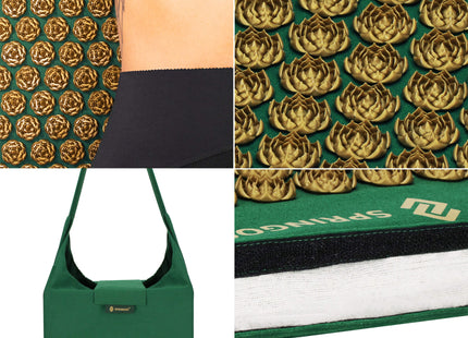 Acupressuurmat - Spijkermat - Lichaamsstimulator - Ontspanning - Massage - Kussen - Groen/Goud