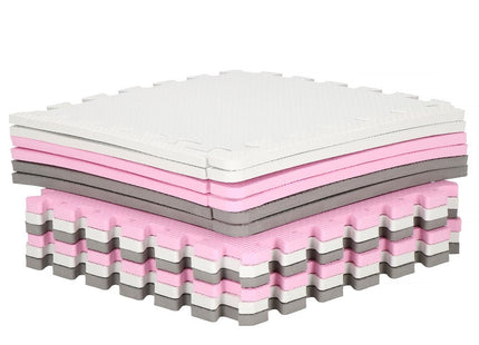 Speelmat | Speelmat Foam | Puzzelmat | 12 Puzzelstukken | 118 x 90 cm | Roze/Grijs/Wit