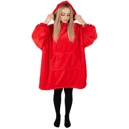 Rode oversized fleece deken met capuchon
