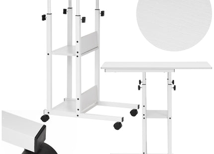 Bureau – Werkbureau – Computer Bureau – Bureautafel – Op Wielen – Verstelbaar - 73-85 X 40 X 80 CM – 20 Kg - Wit - Metaal - Hout
