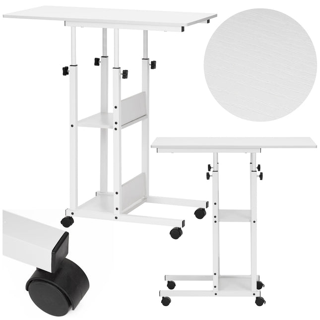 Bureau – Werkbureau – Computer Bureau – Bureautafel – Op Wielen – Verstelbaar - 73-85 X 40 X 80 CM – 20 Kg - Wit - Metaal - Hout