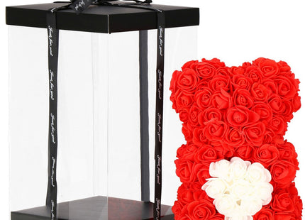 Rozen Beer | Rozenbeer | Rose Bear | Rozen Teddybeer | Liefde | Inclusief Giftbox | 25 x 17 x 16 cm | Rood / Wit