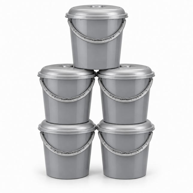 HL - Luieremmer 6 Liter - Met Deksel en Draagbeugel - Grijs - 5 Stuks