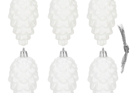 Kerstboomhanger Dennenappels | 6 Stuks | 9.5 cm | Wit