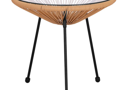 Tuintafel - Draad - Rotan - Bruin - Rond - Glas - 50 Cm