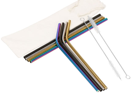 Metalen Rietjes | Herbruikbaar | RVS | Inclusief Etui & Reinigingsborstels | 8 Stuks | Multicolor