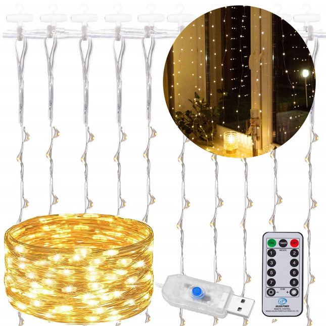 Lichtgordijn | IJspegel Verlichting | Inclusief USB En Afstandsbediening | 200 LED | Warm Wit