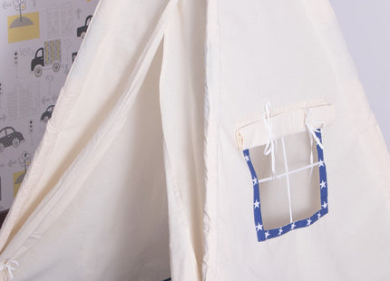 Tipi Tent | Wigwam Speeltent | 120x100x180 cm | Met Mat en Kussens | Naturel Navy | Sterren