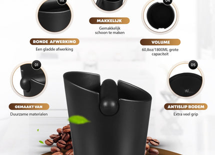 Uitklopbak Koffie | Knockbox | Antislip | 1,3 L | Zwart