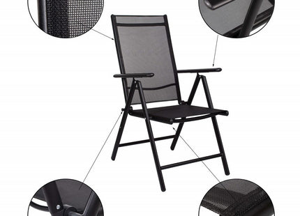 Tuinstoel | Tuinstoelen | Inklapbaar | Aluminium & Textileen | Zwart/Grijs