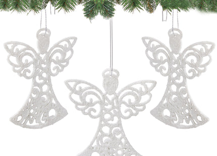 Kersthanger | Engel | Kerstboomhanger | Wit | Glitters | Kunststof | 10 cm | 3 Stuks