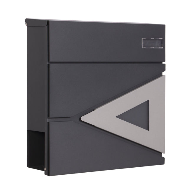 Brievenbus - Wandbrievenbus - Hangend - Kijkvenster - Staal - Zwart - Zilver- 10,5 x 37 x 37  cm
