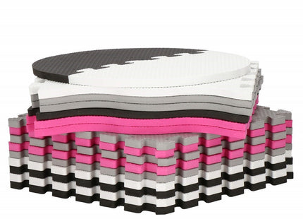 Speelmat | Speelmat Foam | Puzzelmat | Figuren | 9 Puzzelstukken | 120 x 120 cm | Roze/Grijs/Zwart/Wit