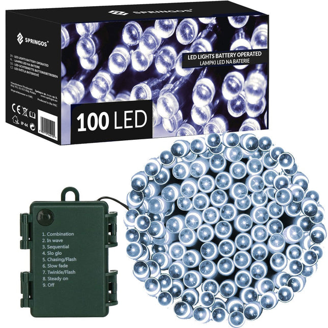 Kerstverlichting | 10,5 m | Batterij | 100 LED | Koel Wit