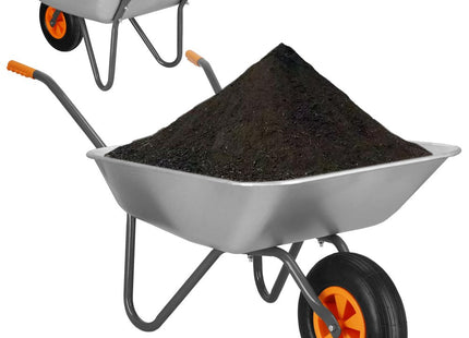 Kruiwagen | Kruiwagenwiel | 65L | 120kg Draagvermogen | Zilver/Oranje