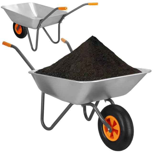Kruiwagen | Kruiwagenwiel | 65L | 120kg Draagvermogen | Zilver/Oranje