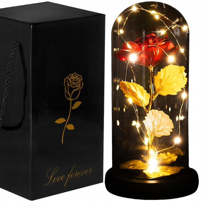 Roos | Valentijn | Rozen | LED | 22 cm | Rood/Goud/Zwart | Warm wit