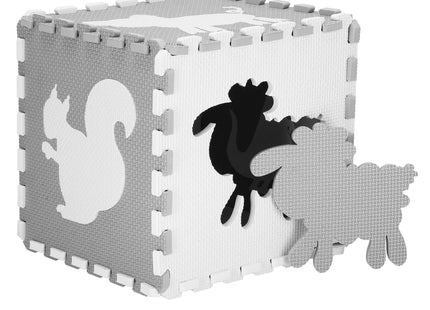 Speelmat | Speelmat Foam | Puzzelmat | Figuren | Dieren | 16 Puzzelstukken | 150 x 150 cm | Wit/Grijs