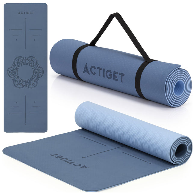 Actiget® Yogamat - Extra Dik - Inclusief Draagriem - 183 x 61x 0.6 CM - Blauw - TPE
