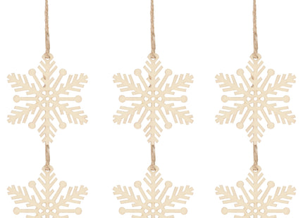 Kerstversiering | Kerstdecoratie voor binnen | Kersthanger | Sneeuwvlok | Hout | 6 Stuks | 7 cm