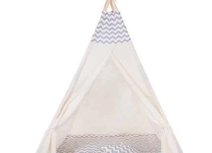Tipi Tent | Wigwam Speeltent | 120x100x180 cm | Met Mat en Kussens | Naturel Grijs | Golven