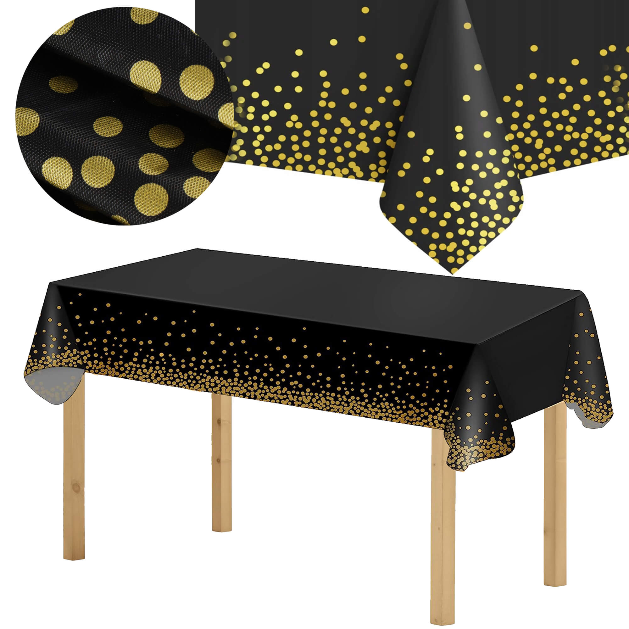 Tafelzeil - Tafelkleed - Waterdicht - Afwasbaar - Zwart - Goud - 272 x137 CM