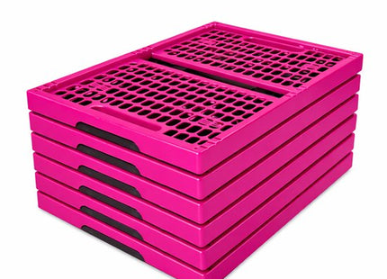 Set van 6 Vouwkratten 32 Liter – Stapelbaar en Inklapbaar - Boodschappenkrat - Roze