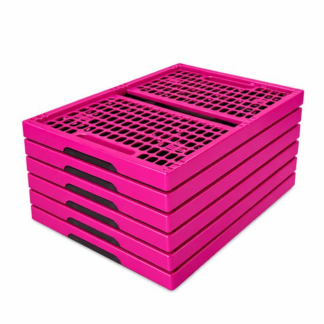 Set van 6 Vouwkratten 32 Liter – Stapelbaar en Inklapbaar - Boodschappenkrat - Roze